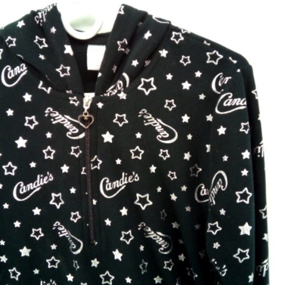 Candies Quarter Zip Black Hoodie with Lettering Kangaroo Pocket Juniors L Warm - Picture 4 of 8